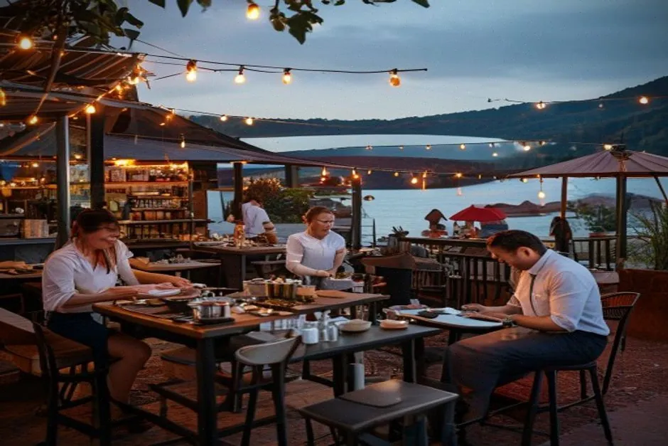Équipe de La Table du Salagou préparant le service du samedi soir