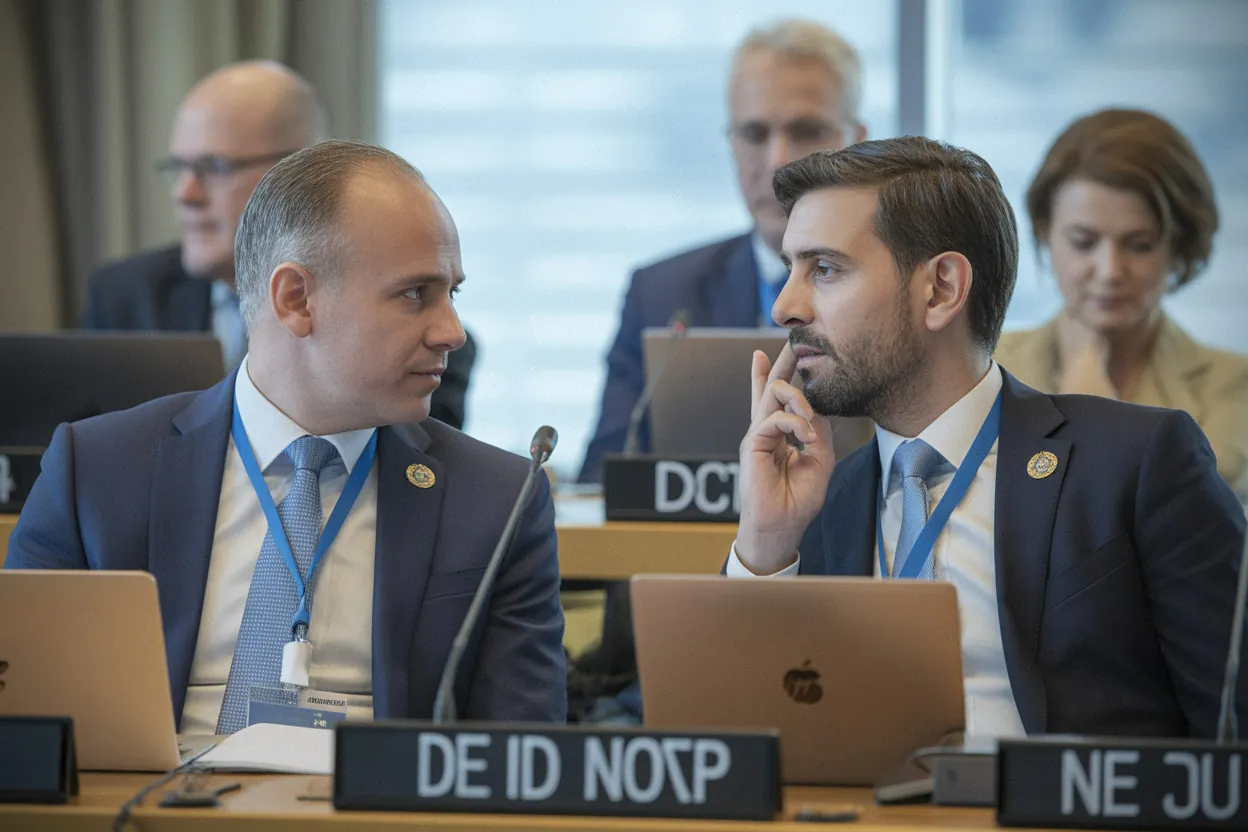 Diplomates en discussion lors d’auditions à l’ONU à New York