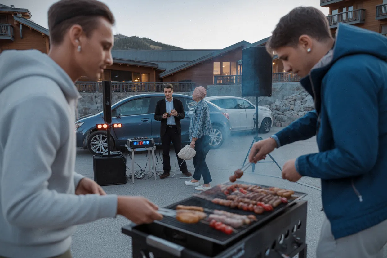 Barbecue collectif et DJ sur la place de la Truite à Bonascre