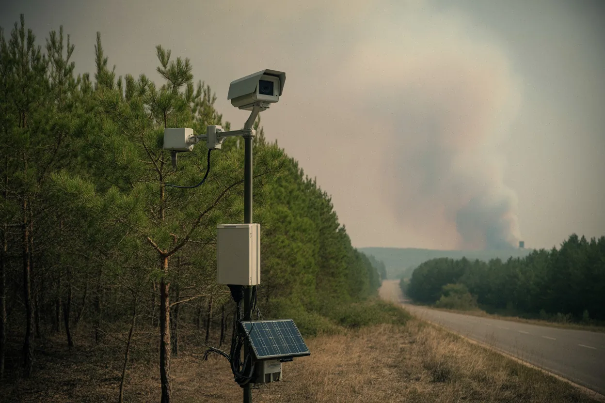 Caméra de surveillance détectant une fumée de feu de forêt