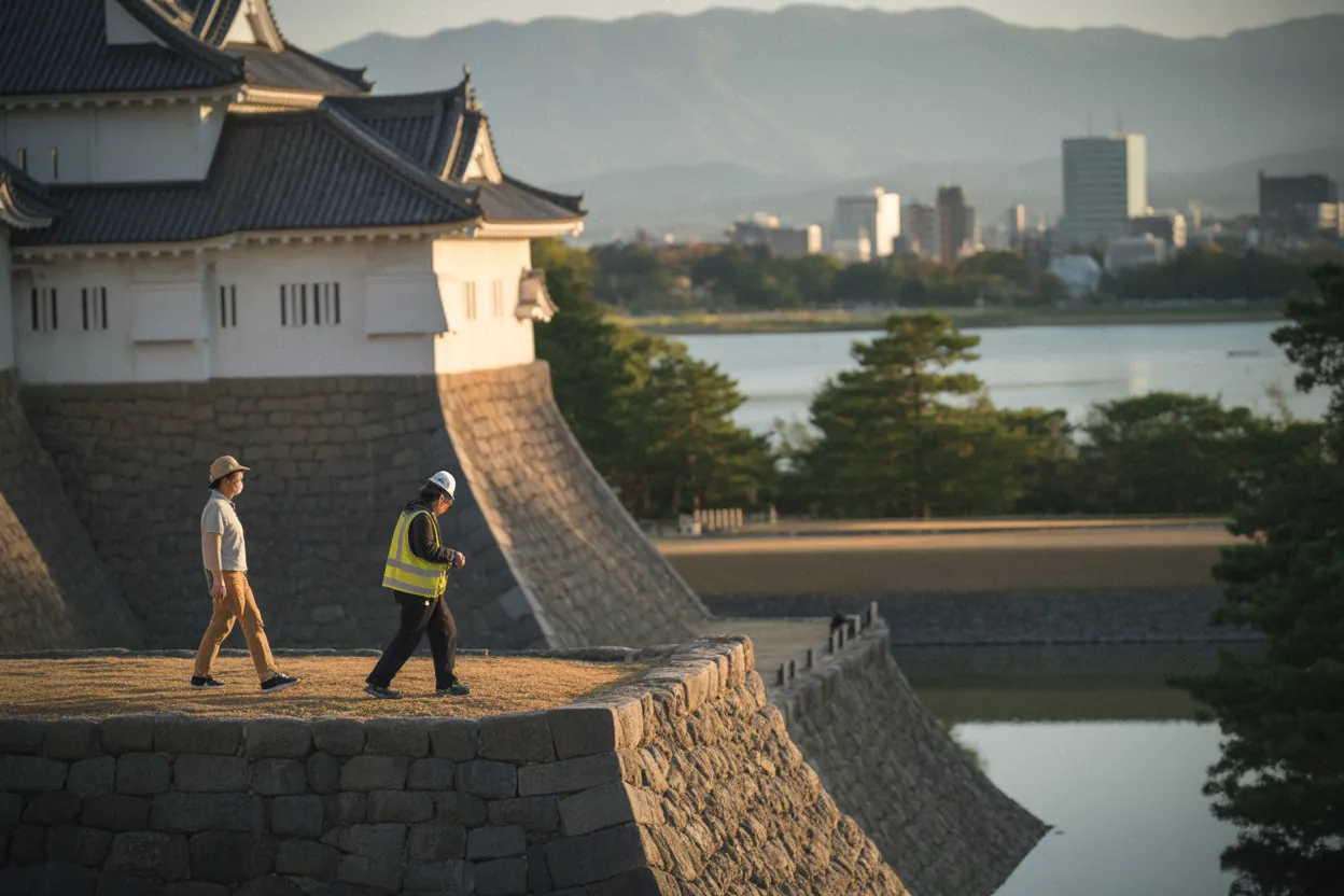 Vue du château de Hikone et de ses remparts, site candidat au patrimoine mondial